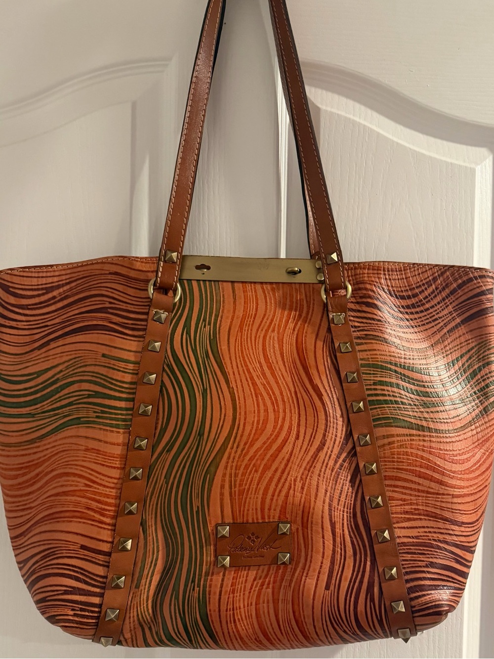 Orange Multi-Stripe Studded Tote Bag